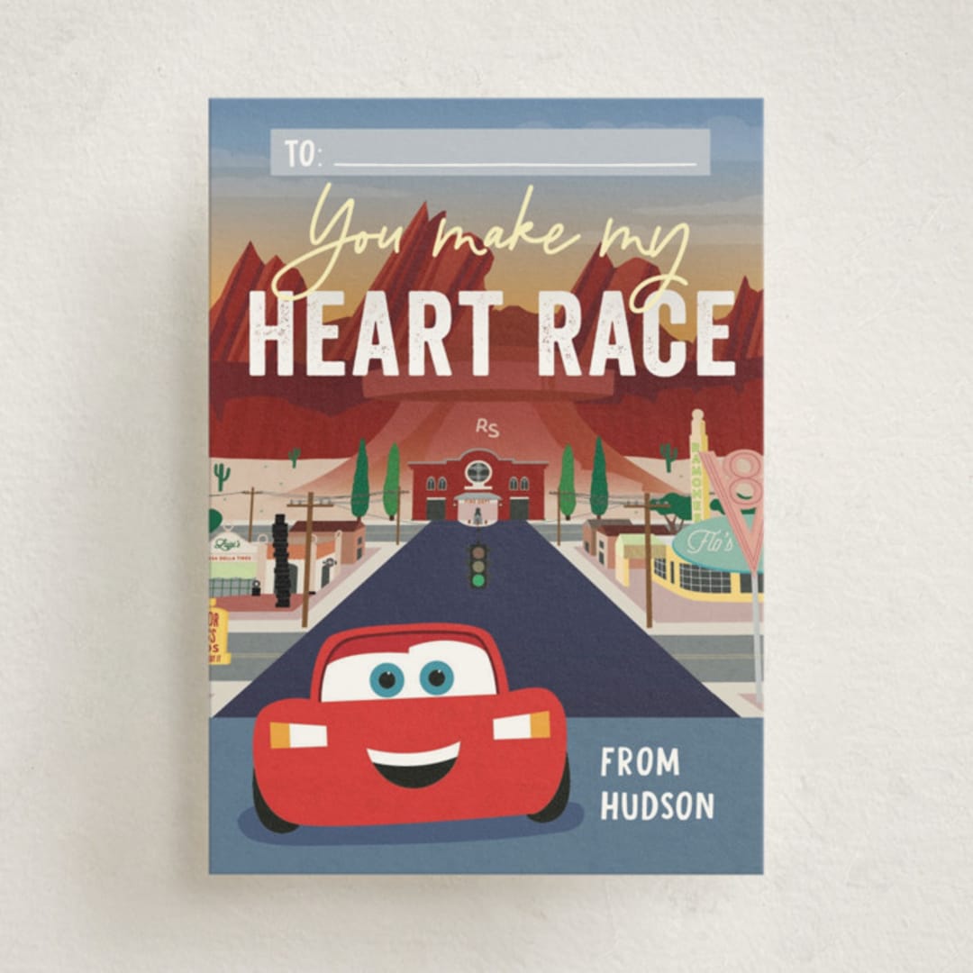 "Disney and Pixar's Cars Heart Race" - Classroom Valentines in Asphalt by Erica Krystek - Front