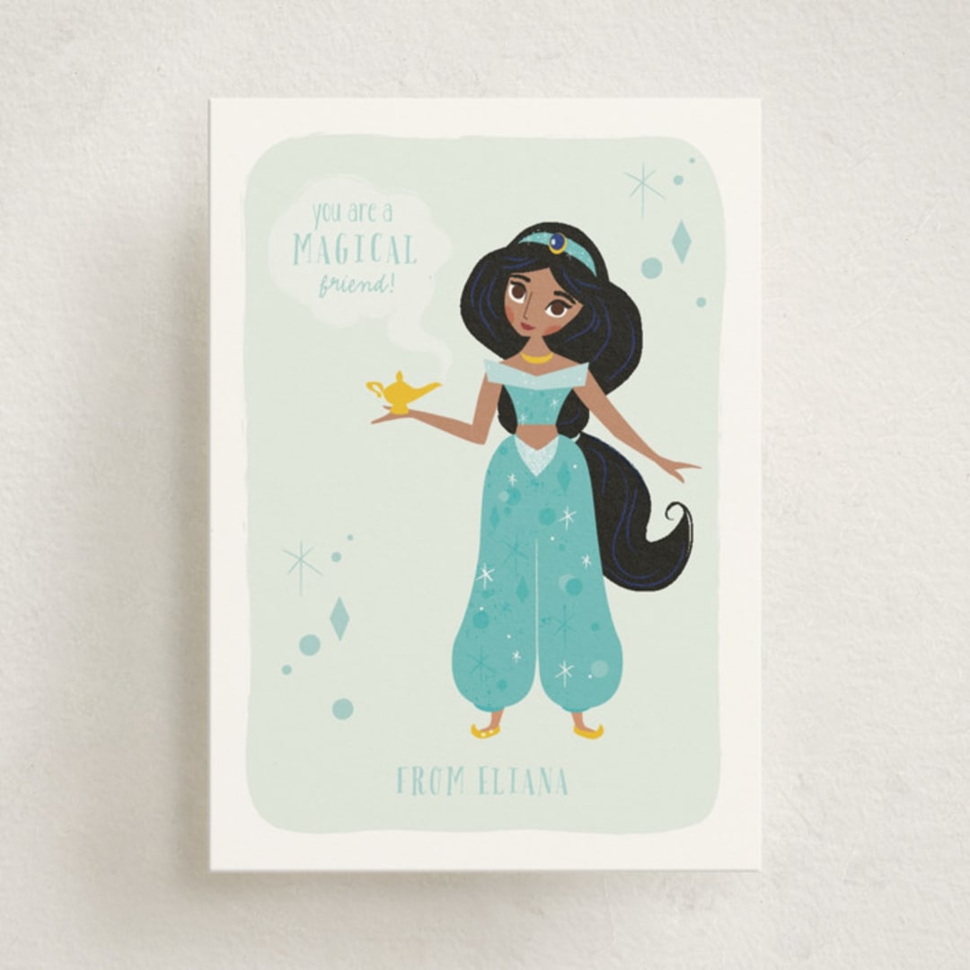 "Jasmine Wishes from Disney's Aladdin" - Classroom Valentines in Aqua by Angela Thompson - Front