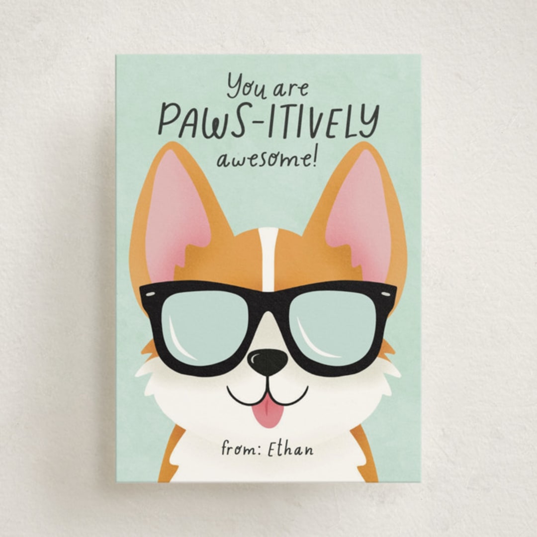 "Pawsitively Awesome" - Classroom Valentines in Seafoam by Randi Cirelli - Front
