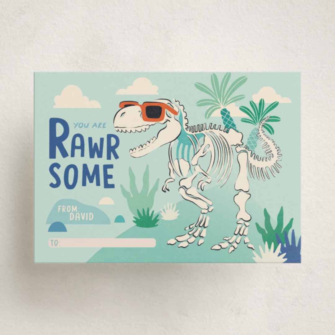 "Rawr-some friend" - Classroom Valentines in Seafoam by Sabrin Deirani - Front