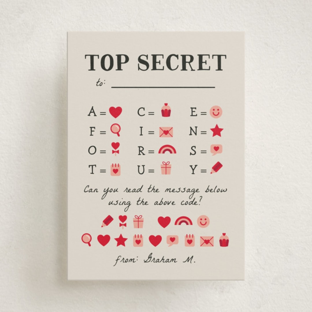 "Top Secret" - Classroom Valentines in Licorice by Orasie - Front