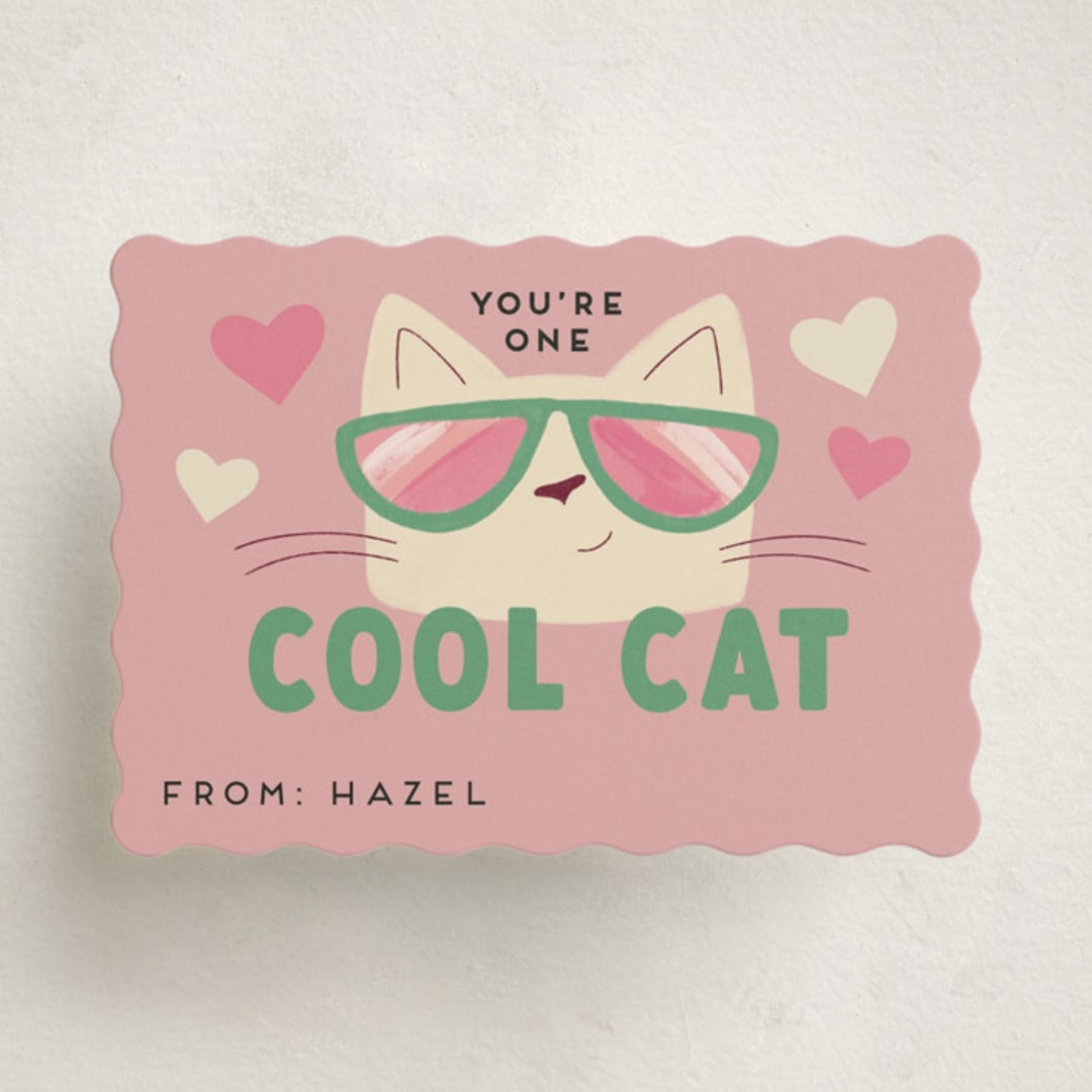 "You're a Cool Cat Valentine" - Classroom Valentines in Peony by Kate Vories - Front