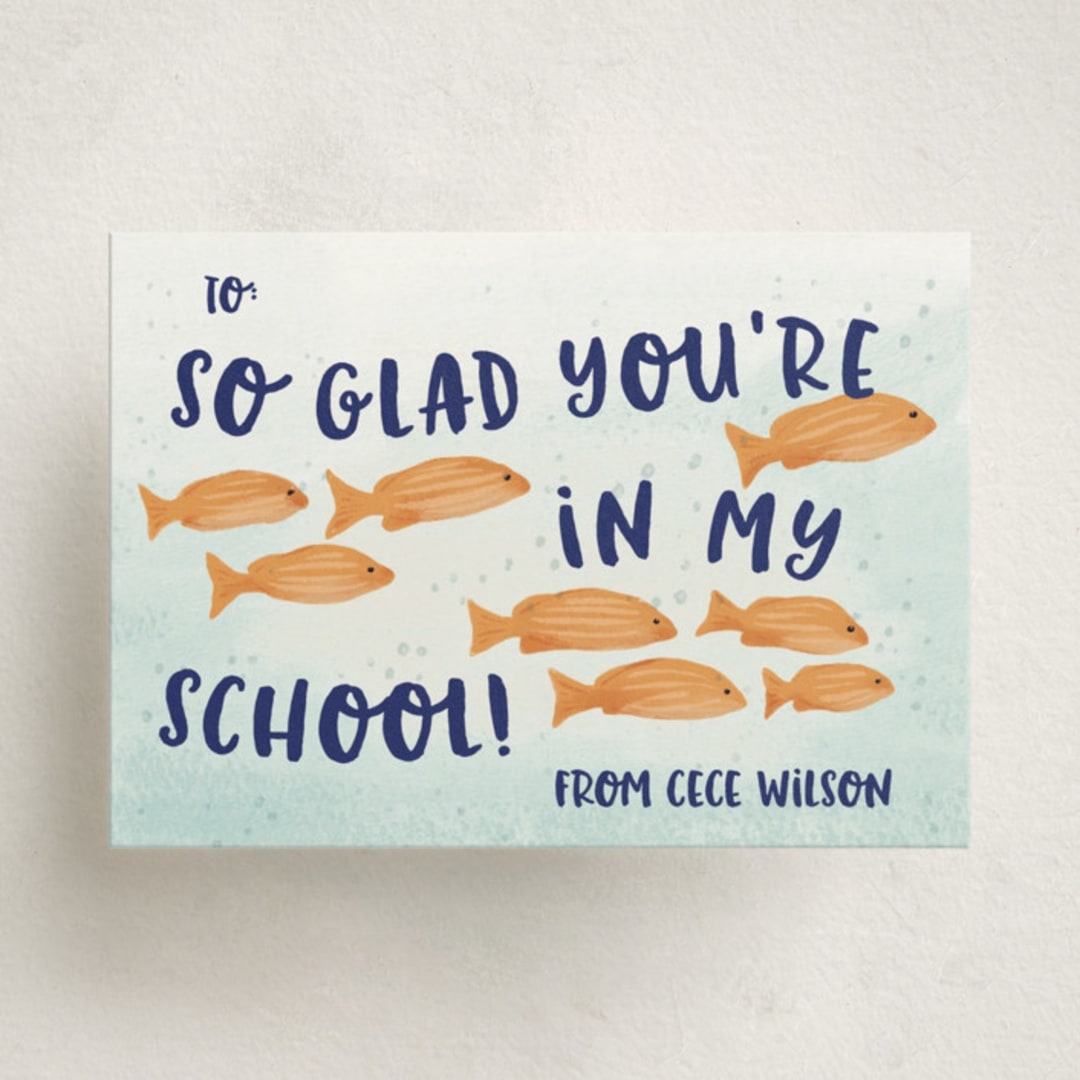 "Fish School" - Classroom Valentines in Goldfish by Shiny Penny Studio - Front