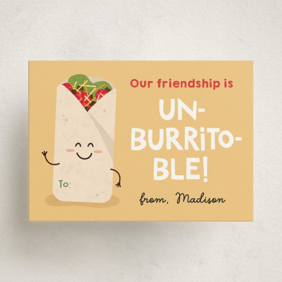 "Un-burrito-ble" - Classroom Valentines in Cornflower by Erica Krystek - Front