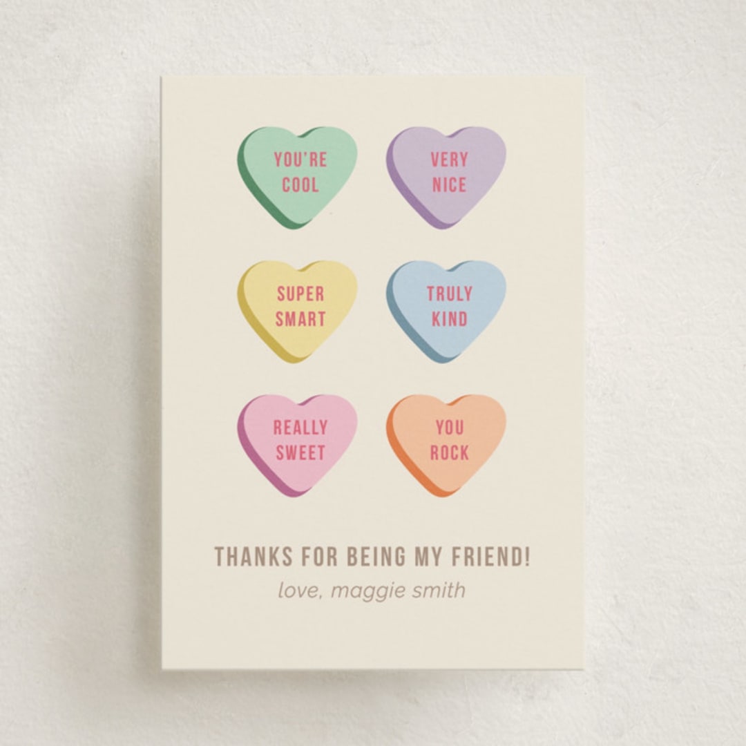 "Conversation Heart Compliments" - Classroom Valentines in Cream by taylorVdesign - Front