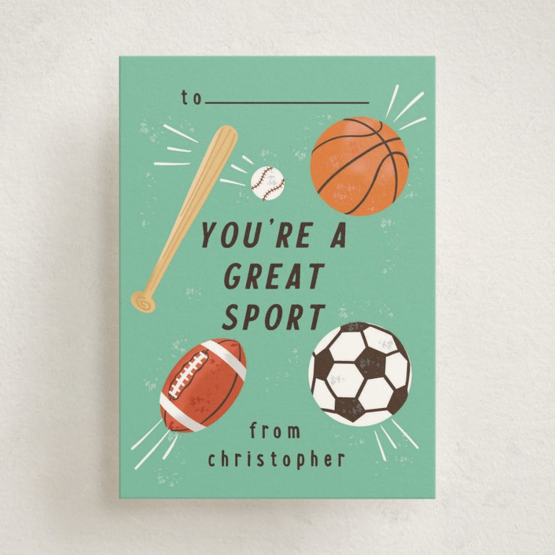 "Great Sport" - Classroom Valentines in Grass by Jennifer Holbrook - Front