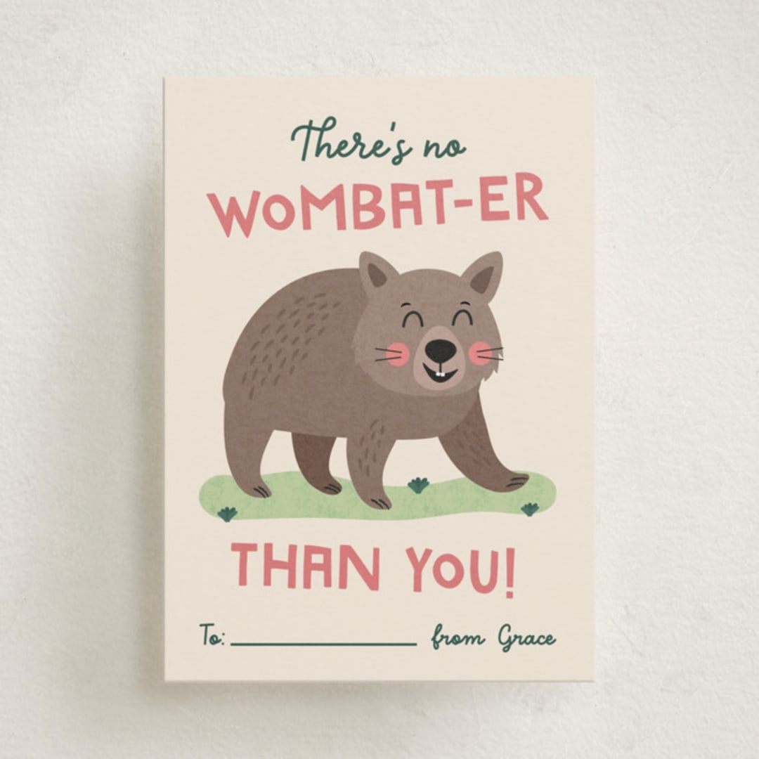 "No Wombat-er" - Classroom Valentines in Cream by Erica Krystek - Front