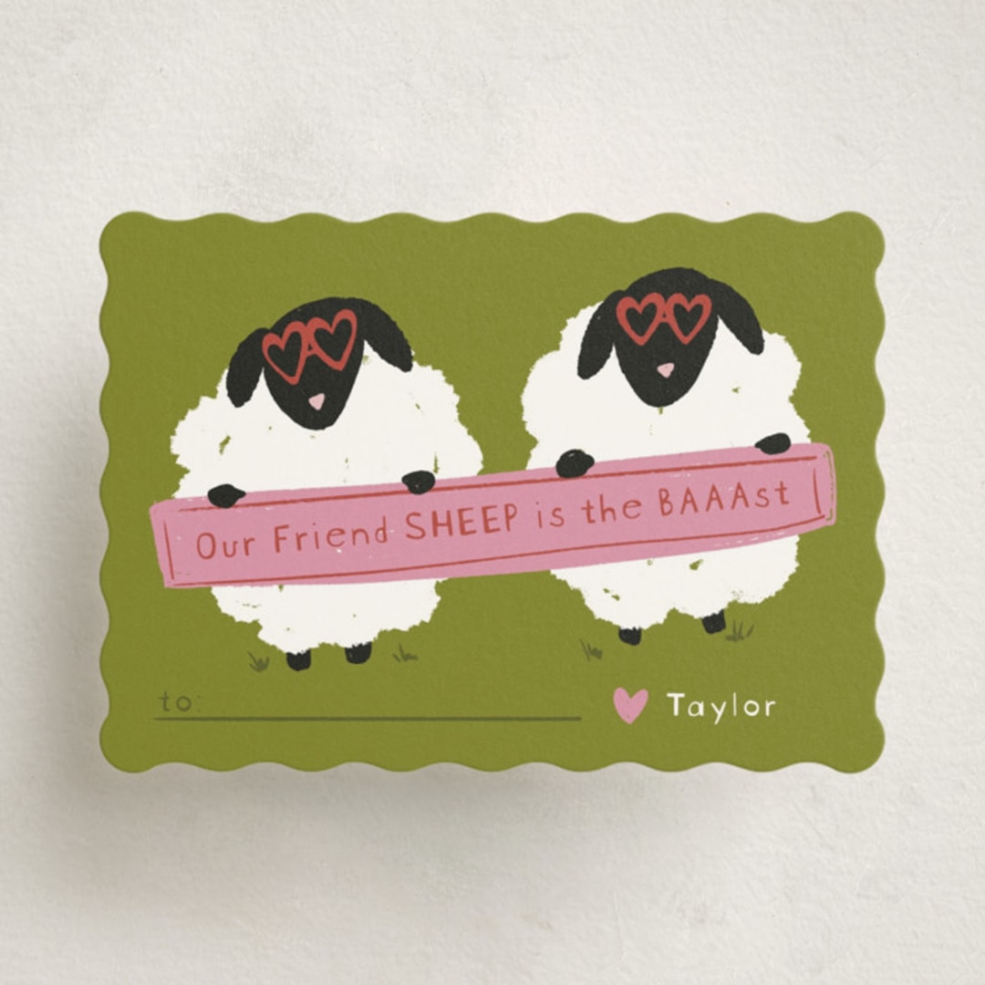 "Friend Sheep" - Classroom Valentines in Avocado by Jenna Holcomb - Front