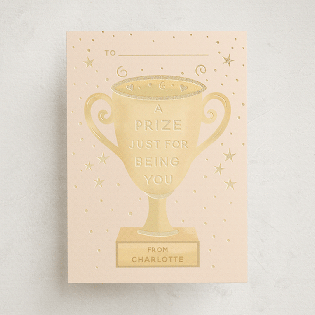 "A Prize Just For Being You" - Classroom Valentines in Peach by Jennifer Holbrook - Front