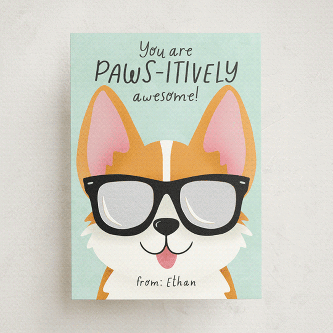 "Pawsitively Awesome" - Classroom Valentines in Seafoam by Randi Cirelli - Front