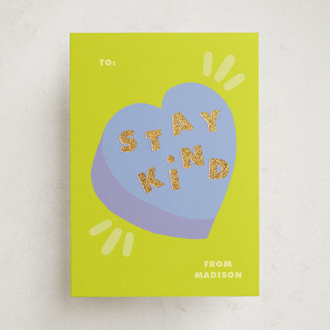 "Kind Heart" - Classroom Valentines in Chartreuse by Marabou Design - Front