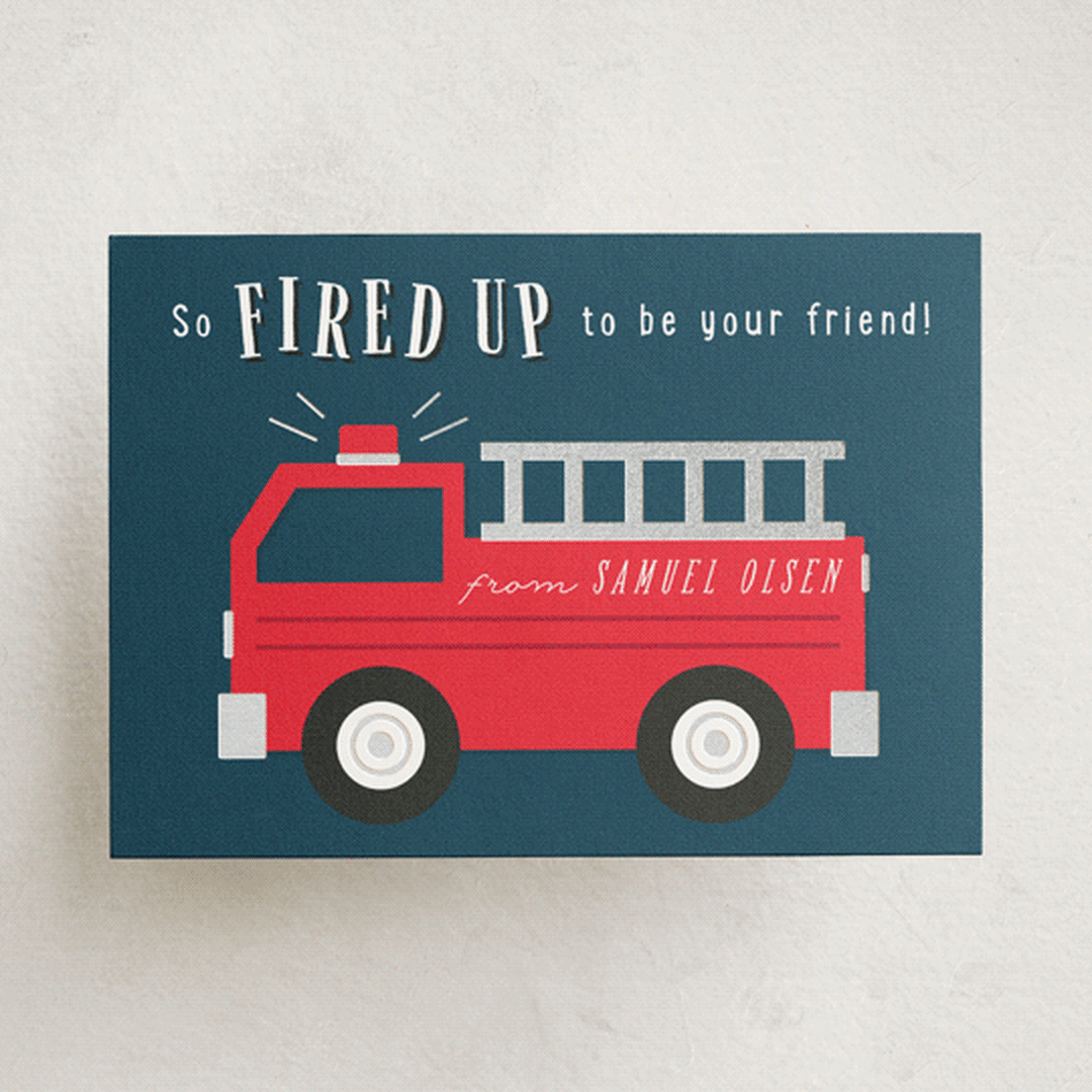 "Fired Up" - Classroom Valentines in Navy by Kacey Kendrick Wagner - Front