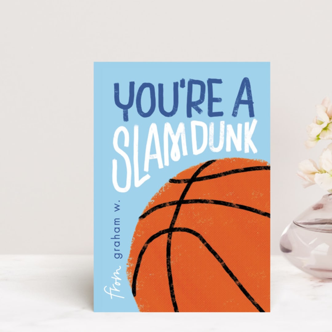 "Basketball" - Classroom and Mailable Valentines in Skyblue by Erin L. Wilson - Front