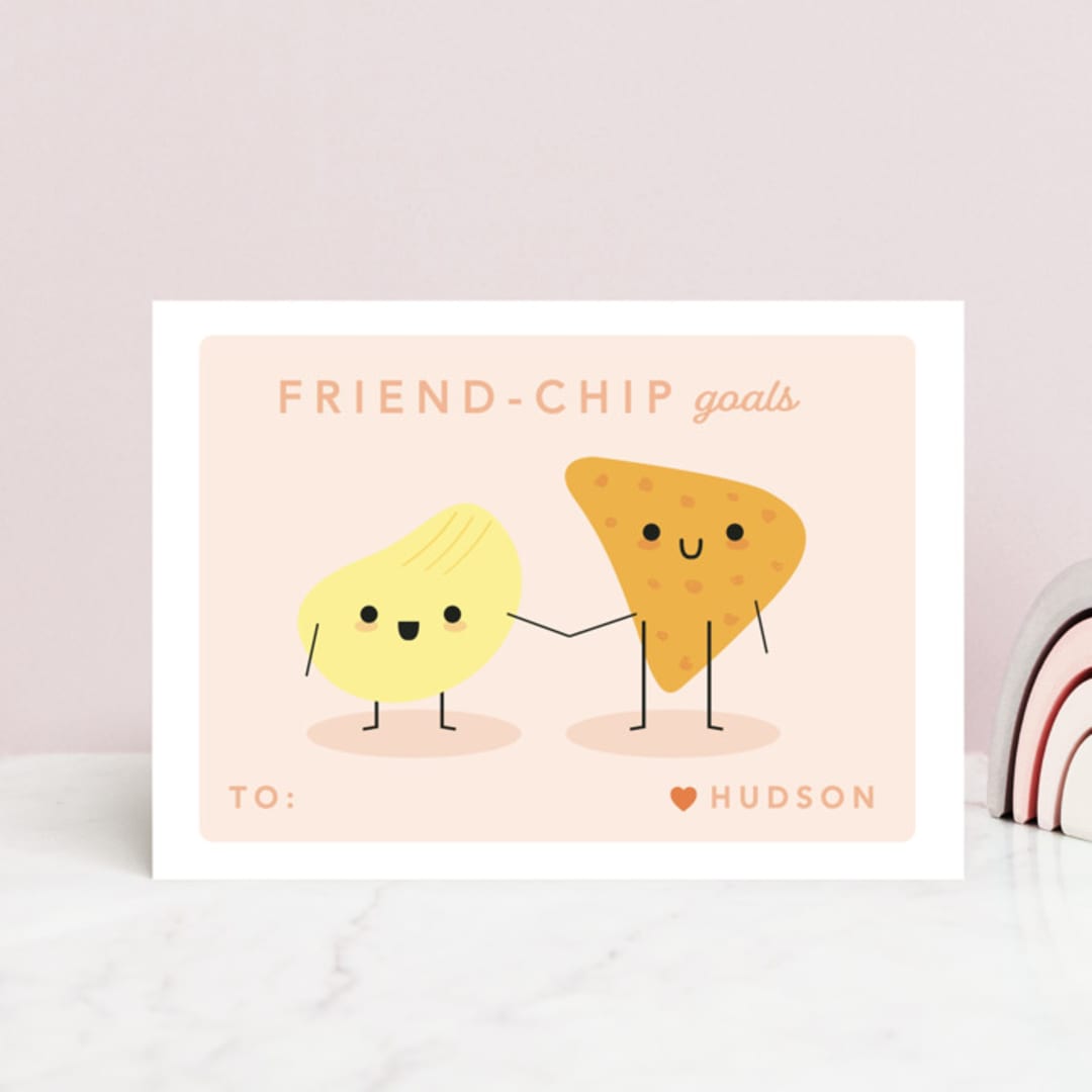 "Friend-chip" - Classroom and Mailable Valentines in Grapefruit by Hudson meet Rose - Front