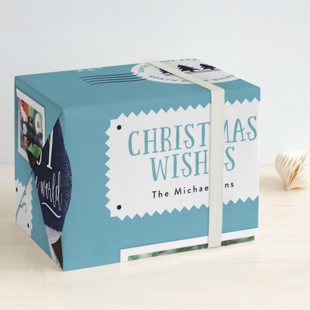 "Snow Globe Wishes" - Personalized Wrapping Paper in Glacier by Kelly Nasuta - Front