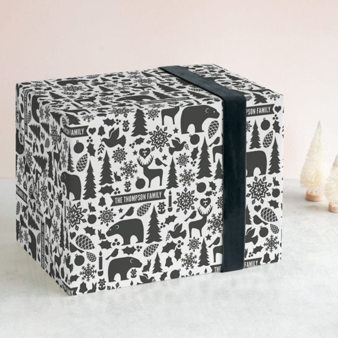 "Wintery Mix" - Personalized Wrapping Paper in Midnight by Jessie Steury - Front