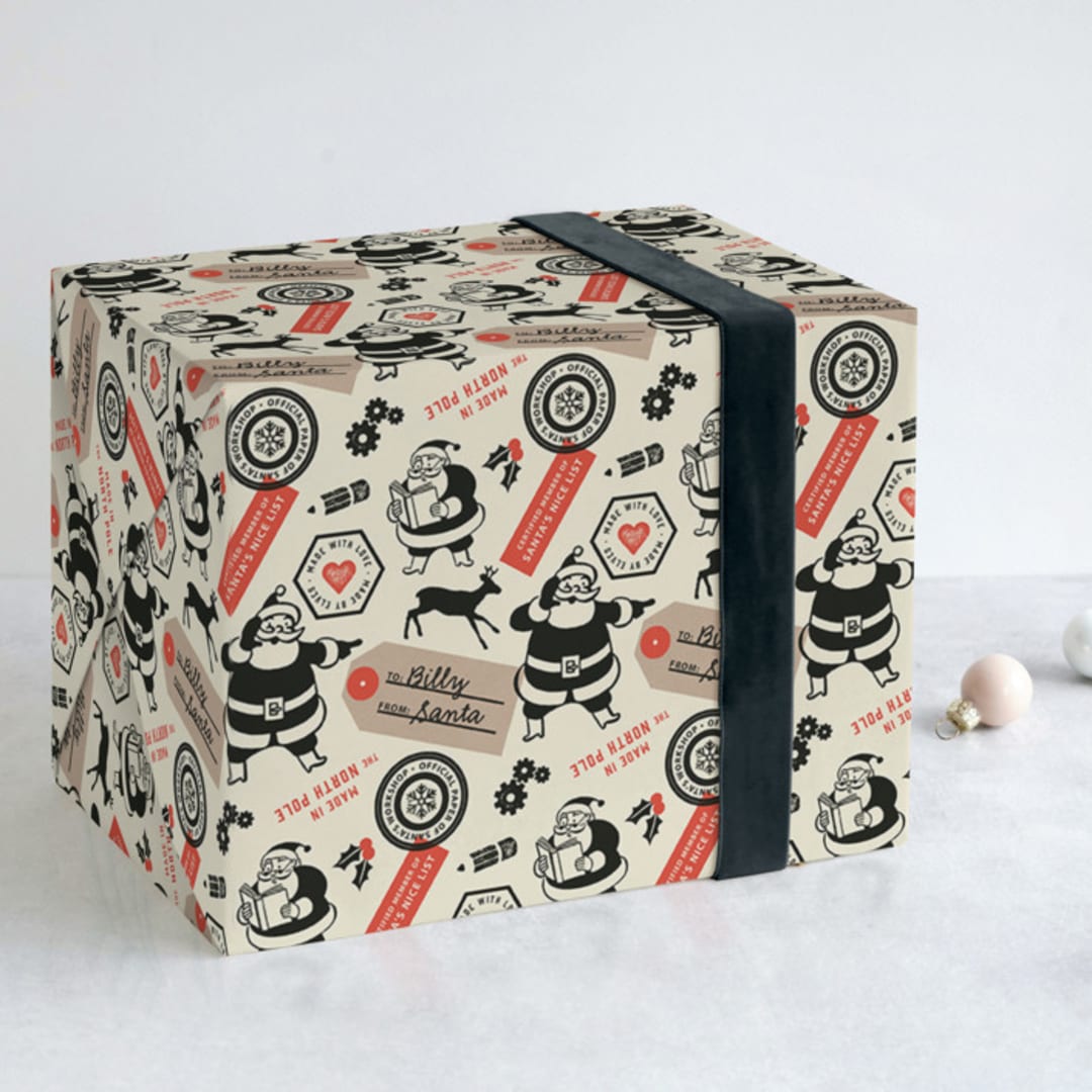 "Santa's Workshop Official" - Personalized Wrapping Paper in Santa by Snow and Ivy - Front