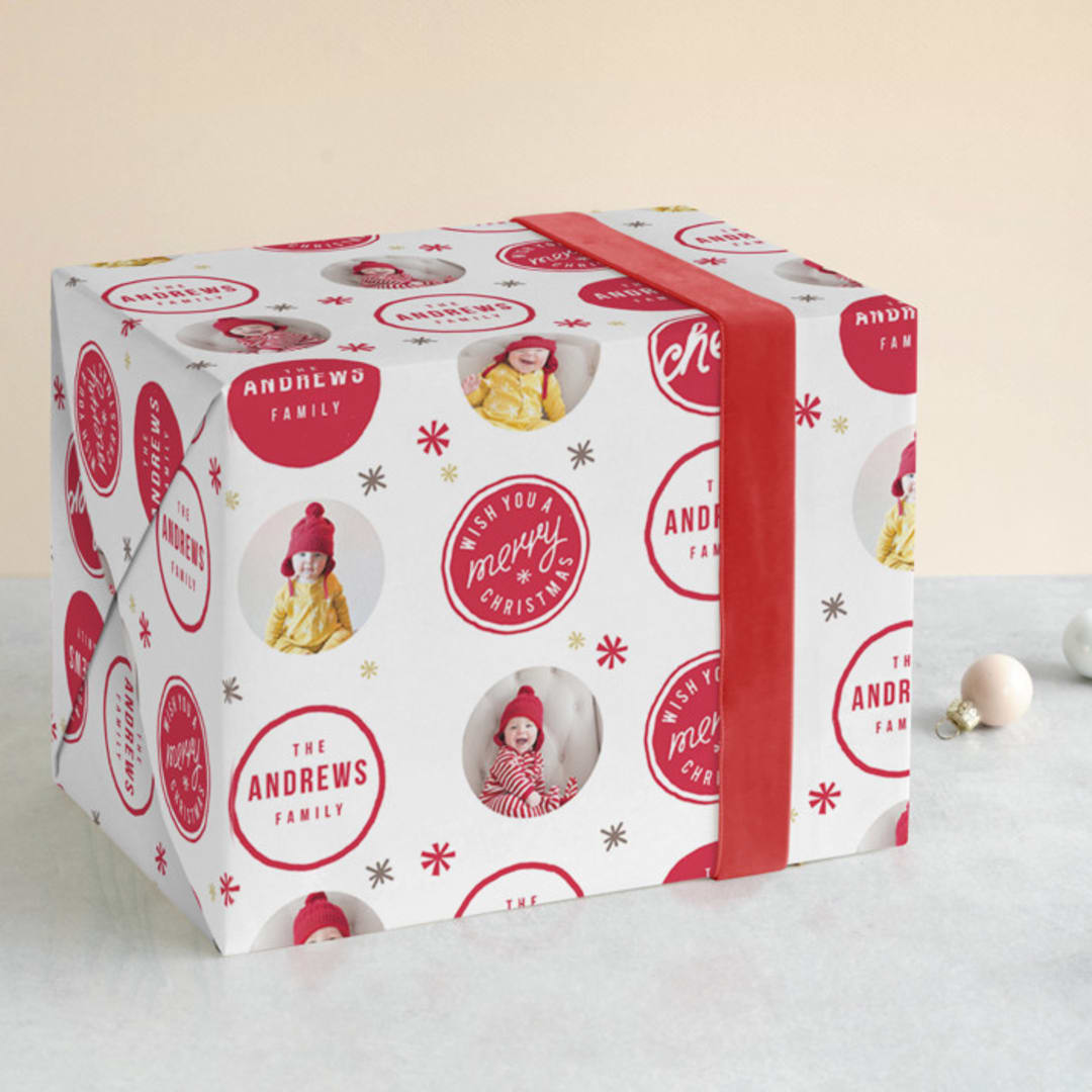"A Merry Christmas" - Personalized Wrapping Paper in Berry by Lori Wemple - Front
