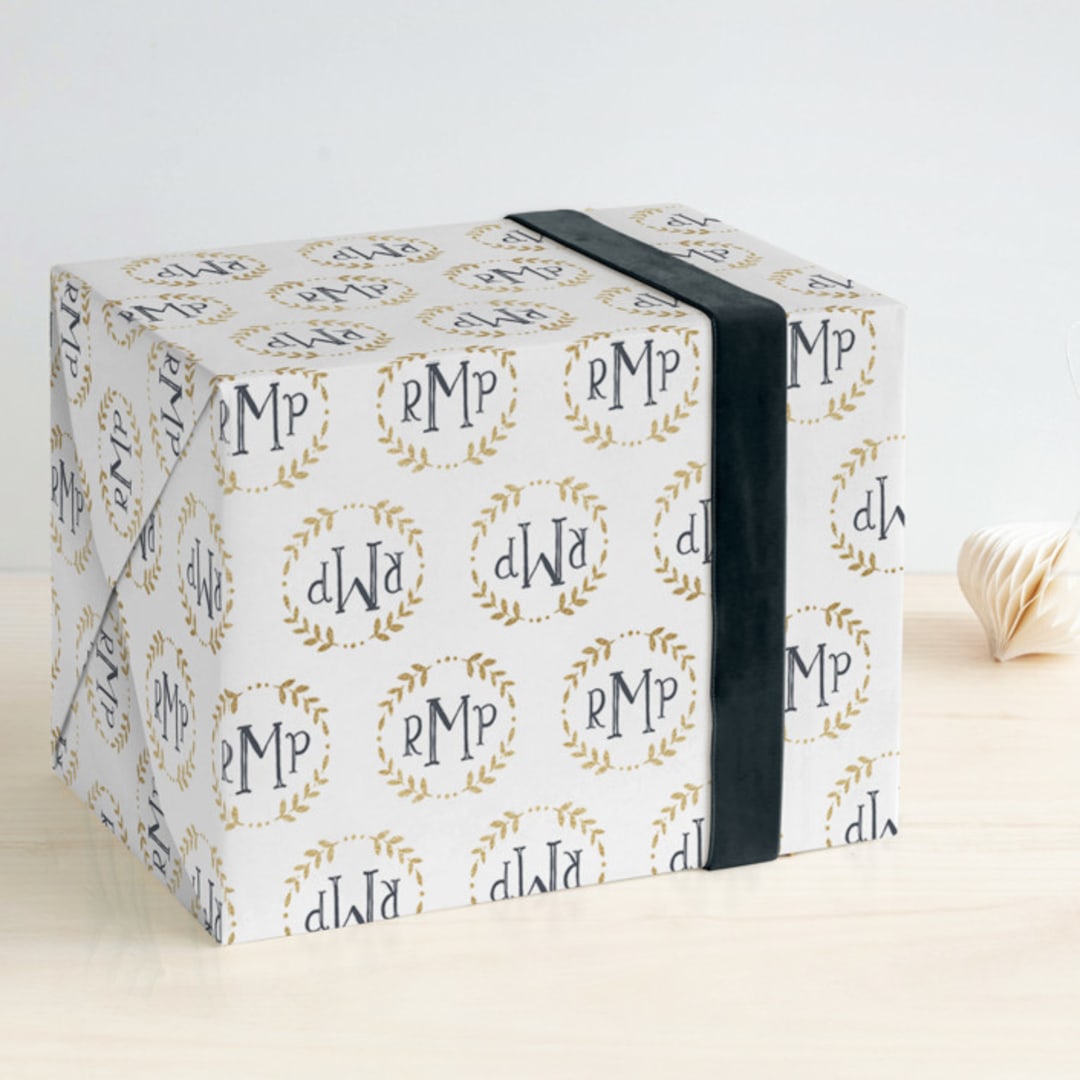 "Glittering Monogram" - Personalized Wrapping Paper in Champagne by Erin Deegan - Front