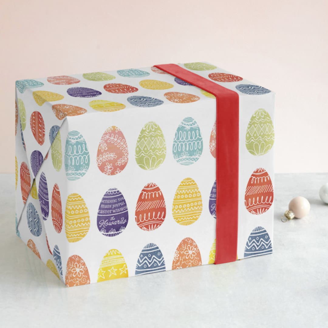"Painted Eggs" - Personalized Wrapping Paper in Cherry by 2birdstone - Front