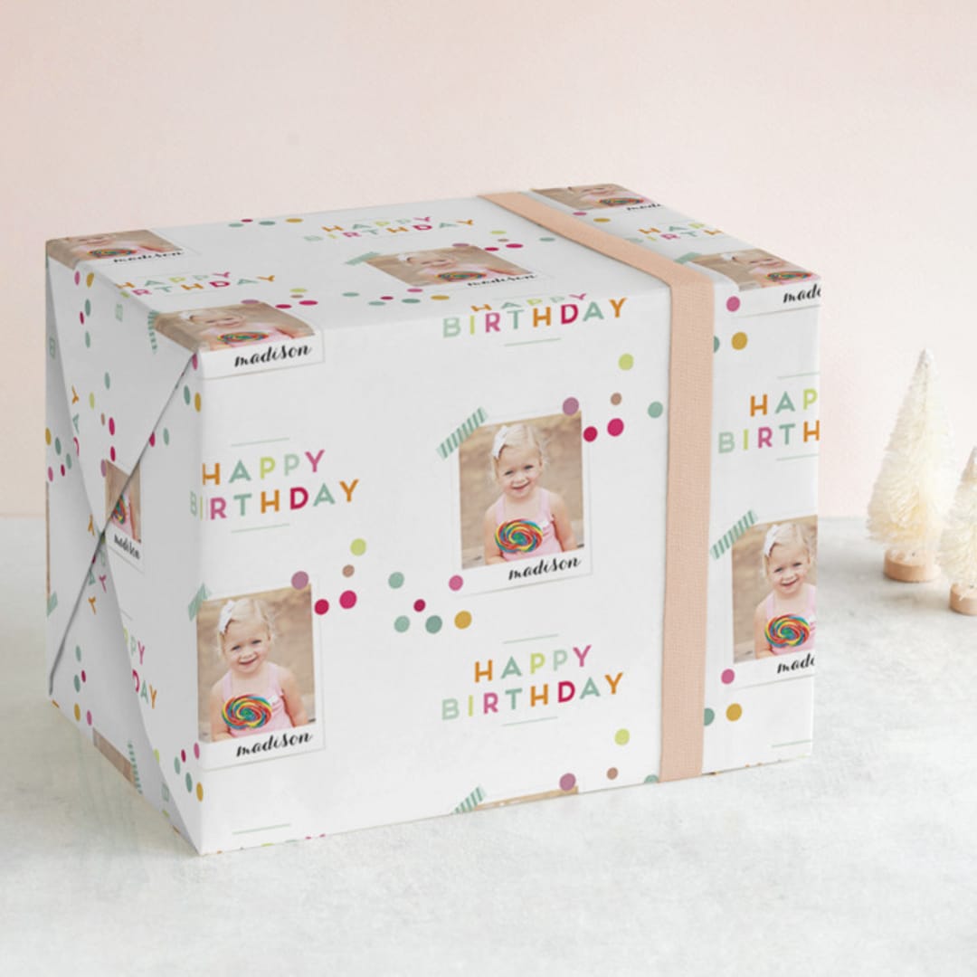 "Birthday Snap" - Personalized Wrapping Paper in Cupcake by Lori Wemple - Front