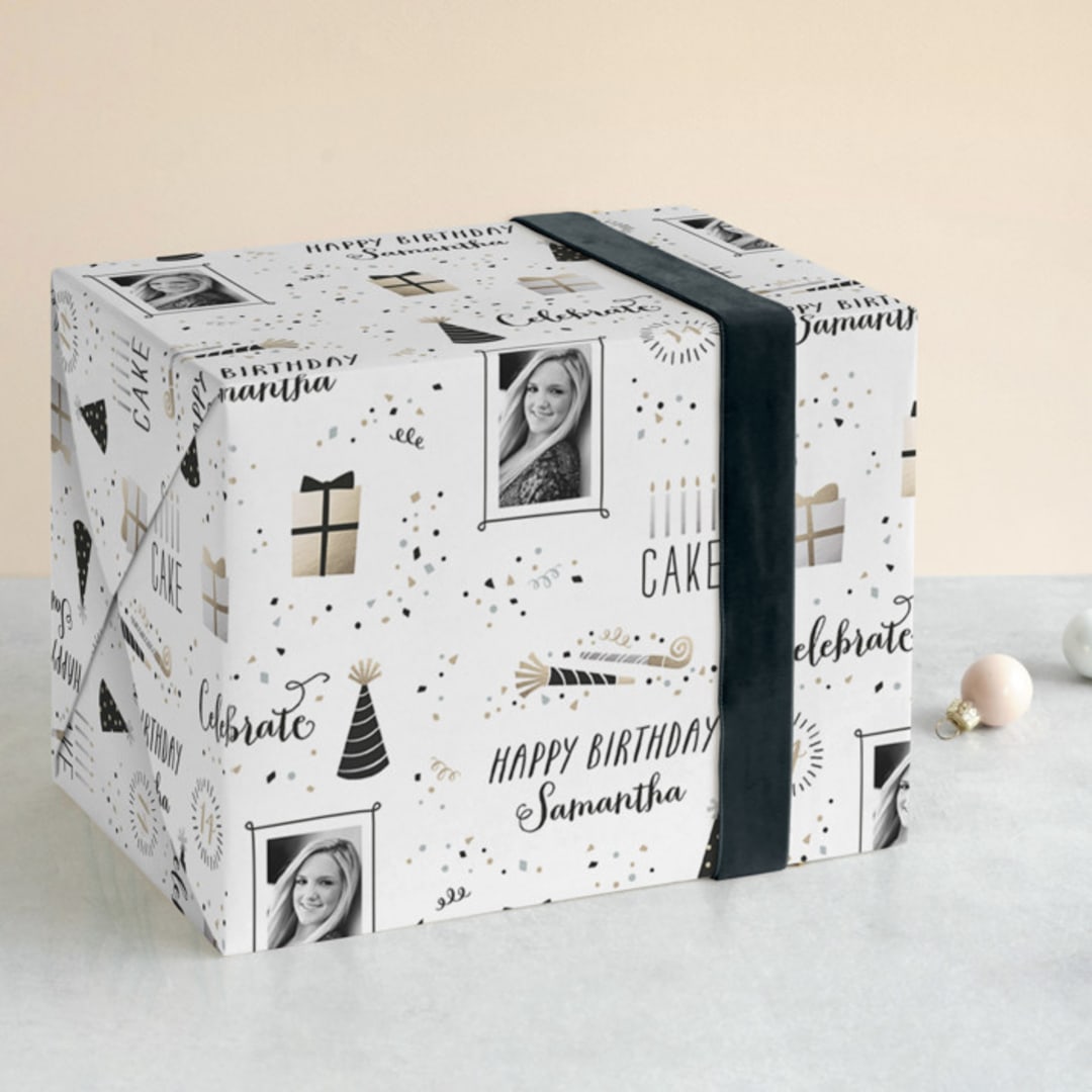 "Birthday Confetti" - Personalized Wrapping Paper in Frosting by Hooray Creative - Front