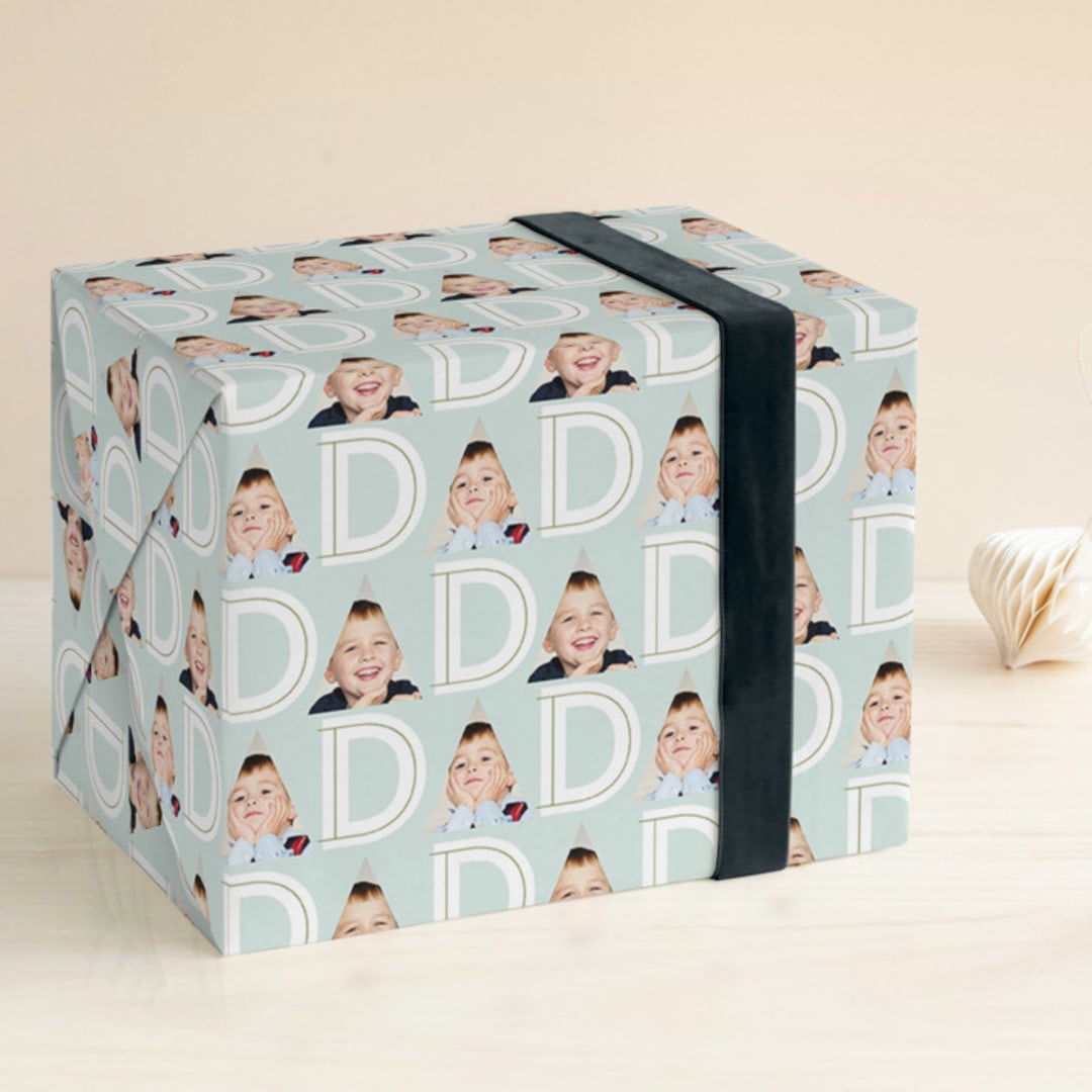 "DAD" - Personalized Wrapping Paper in Sky by Lauren Chism - Front