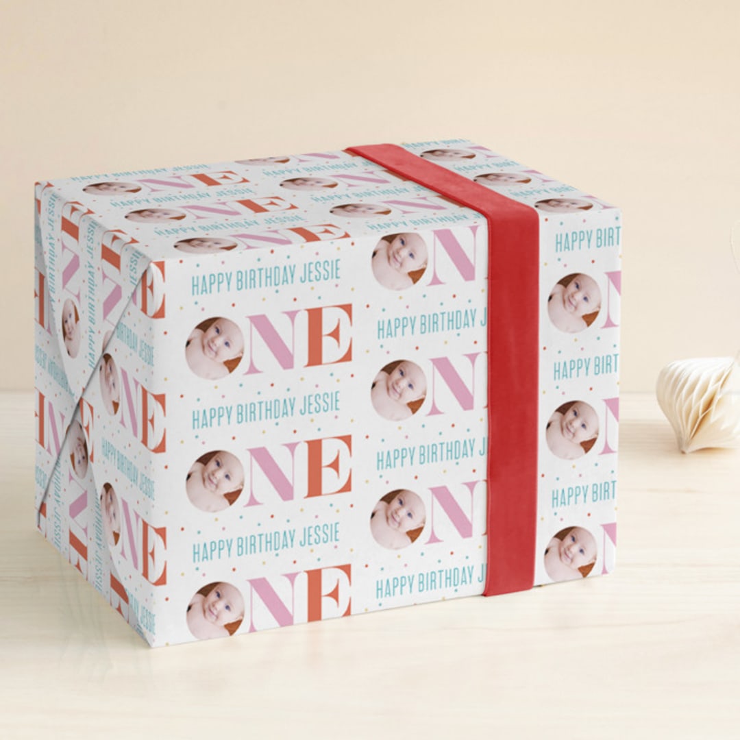 "One" - Personalized Wrapping Paper in Carnation by Carrie ONeal - Front
