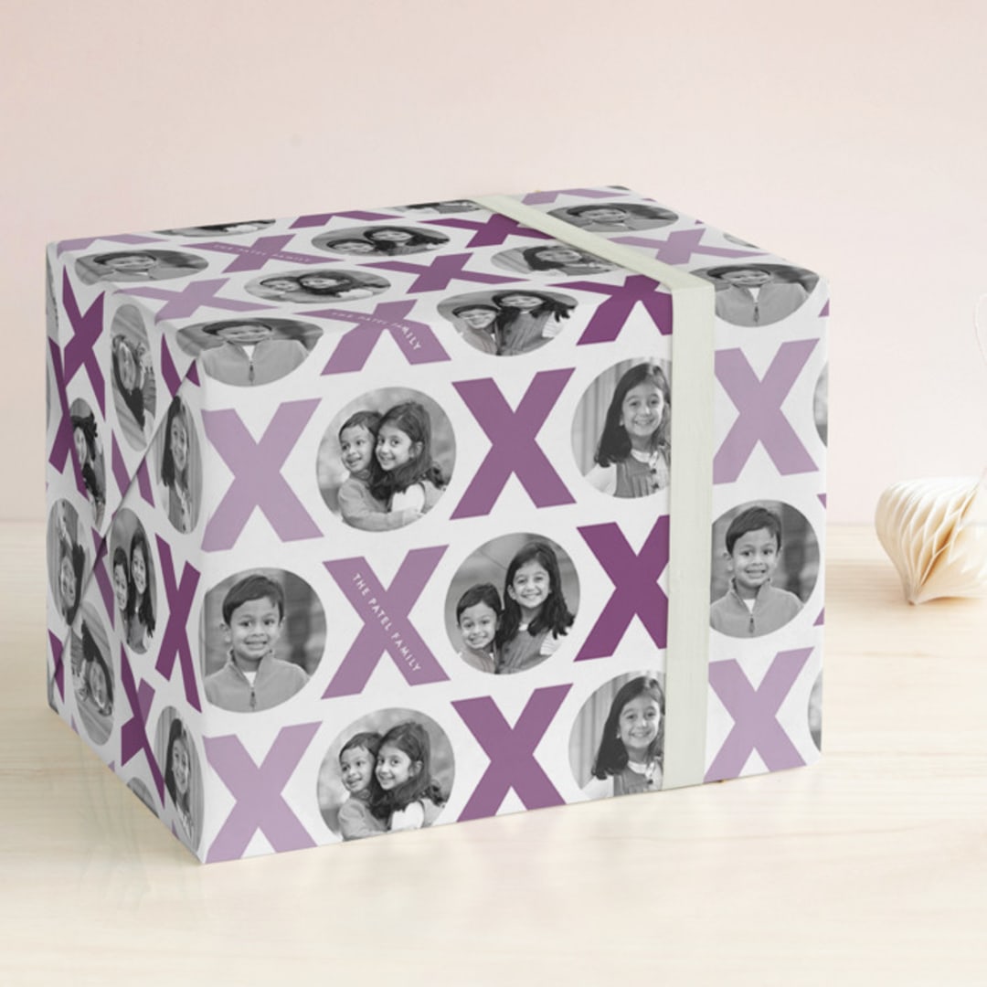 "XO" - Personalized Wrapping Paper in Grape by Lauren Chism - Front