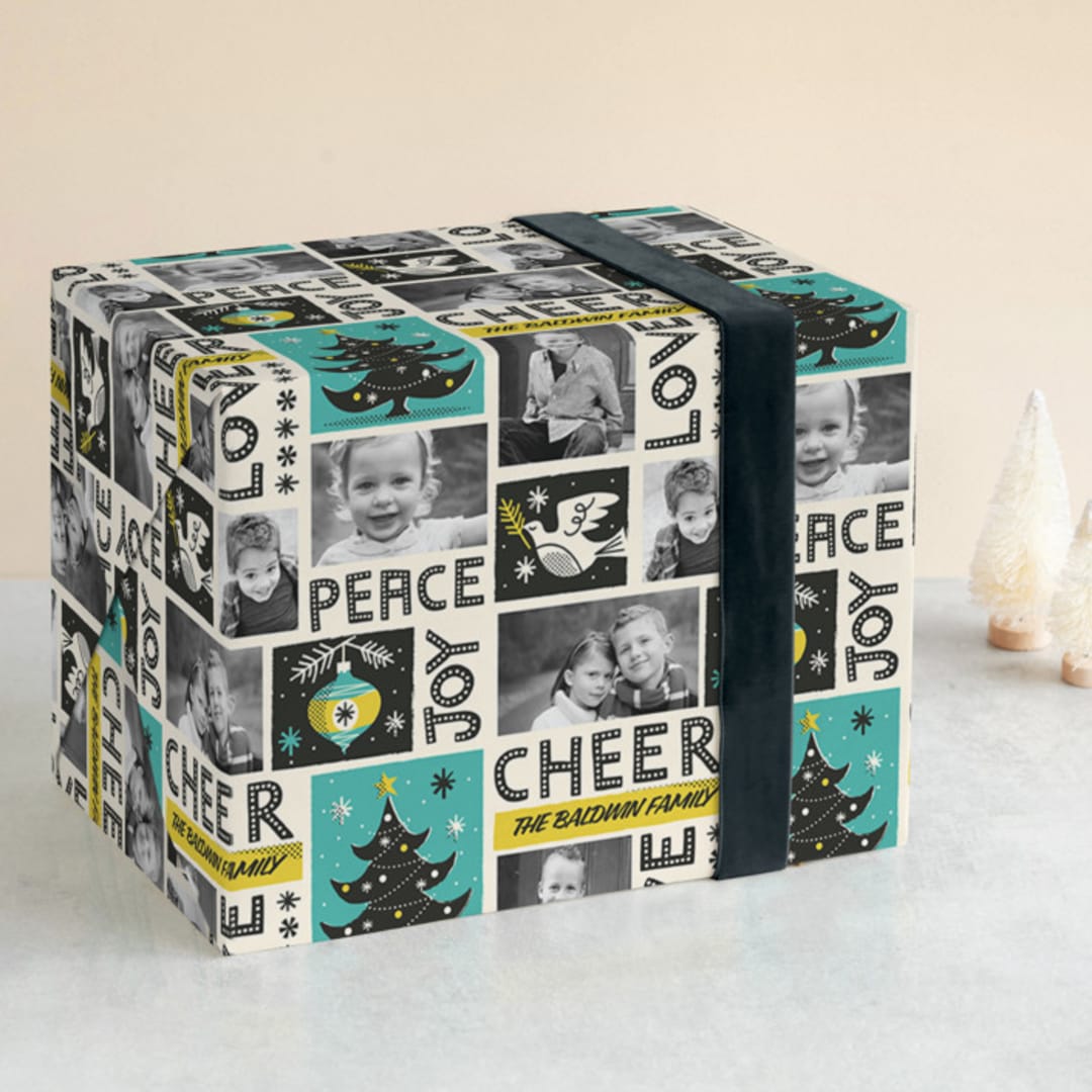 "Retro Album" - Personalized Wrapping Paper in Turquoise by Nam Bourassa - Front