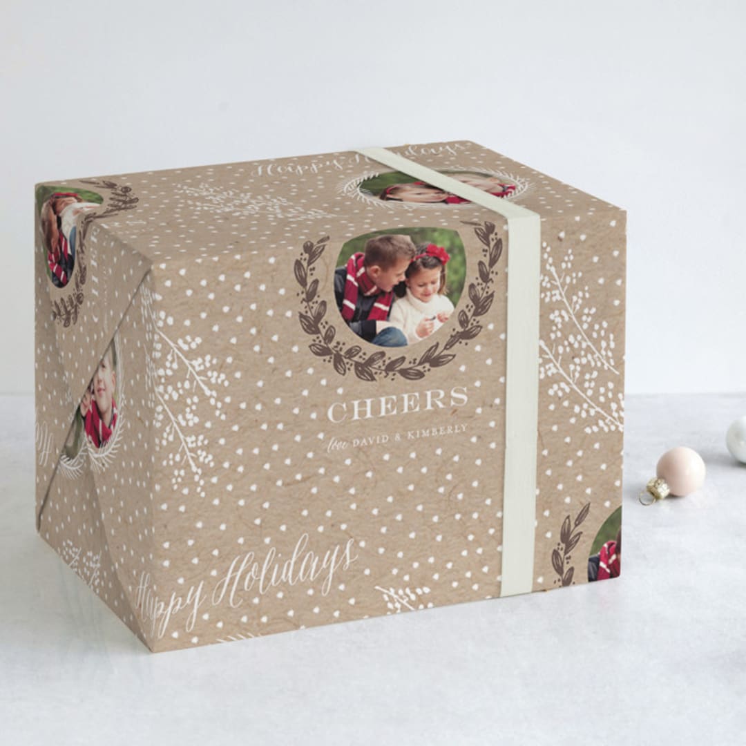 "Snowy Branches" - Personalized Wrapping Paper in Kraft by Sarah Curry - Front