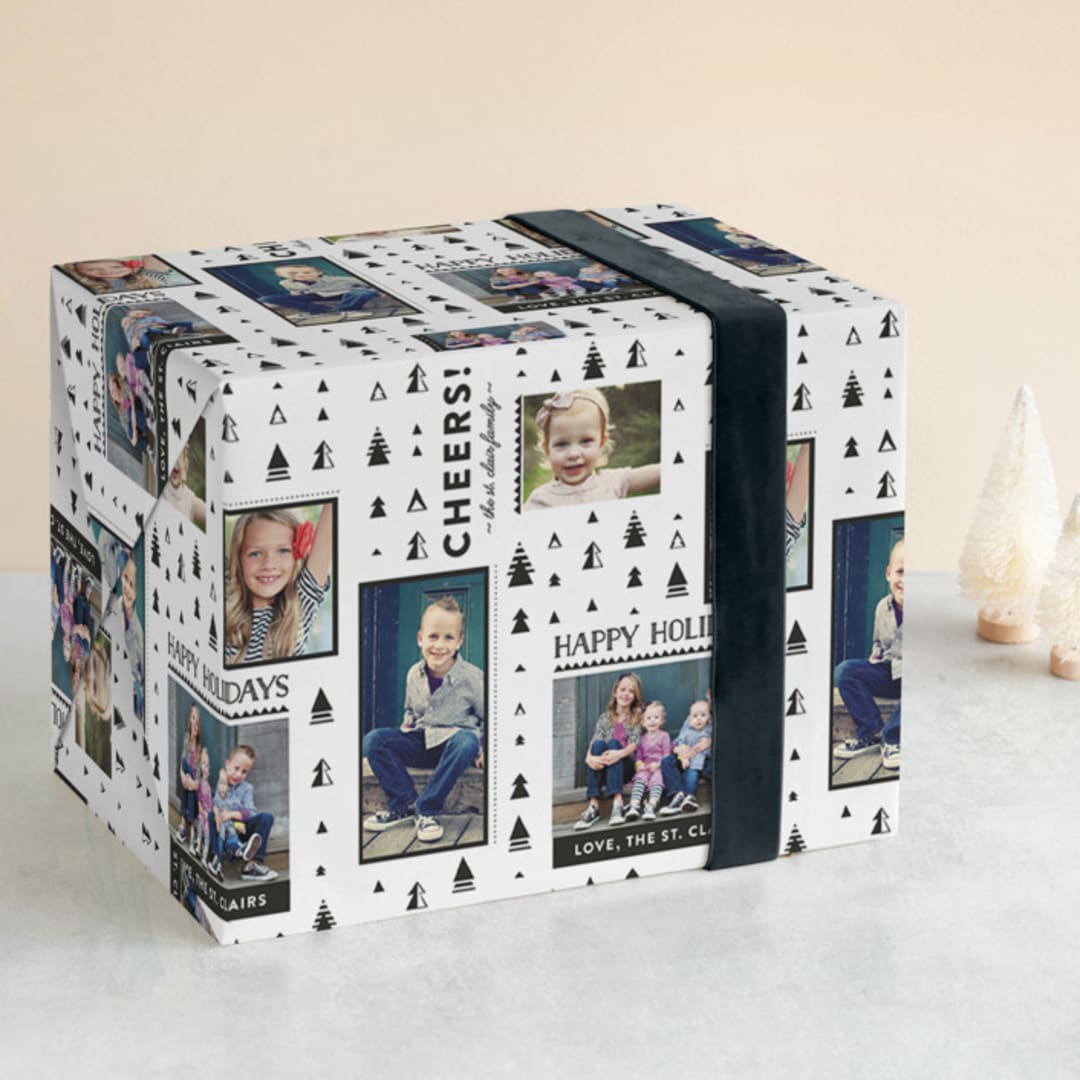 "Happy Holiday Trees" - Personalized Wrapping Paper in Jet by Abby Munn - Front