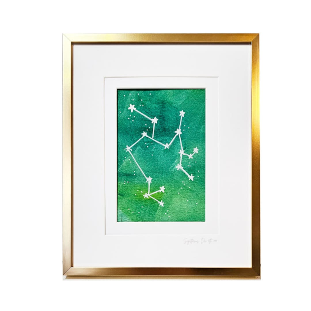 "Personalized Star Sign, any month. Framed artwork  11x14" - Commissioned Original Painting in green by AlisonJerry