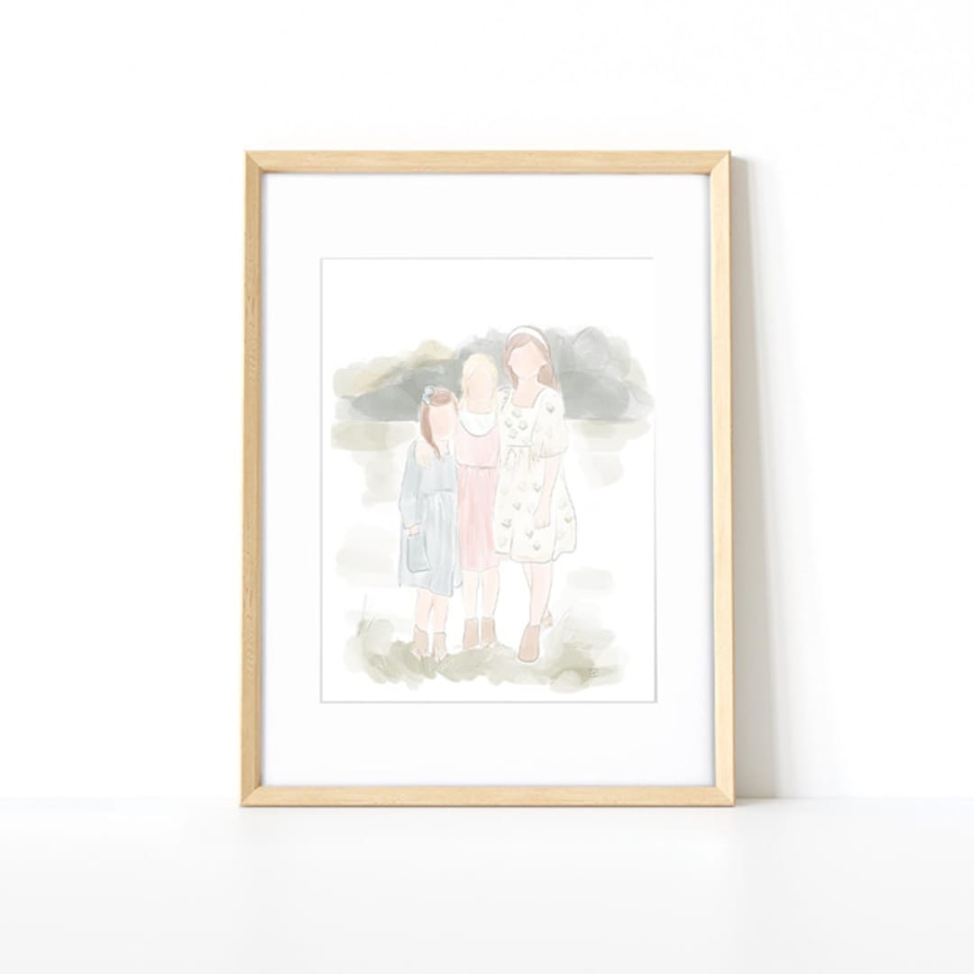 "Modern Family Portrait, framed 8x10, Digital Painting Commission" - Commissioned Original Painting in multicolor by Lauren Perkins
