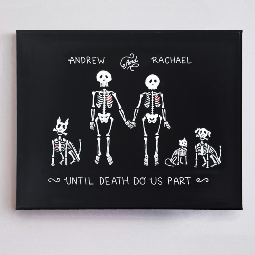 "Until Death Family Portrait | 20" x 16" | Acrylic Painting Commission" - Commissioned Original Painting in black by Katie Zimpel
