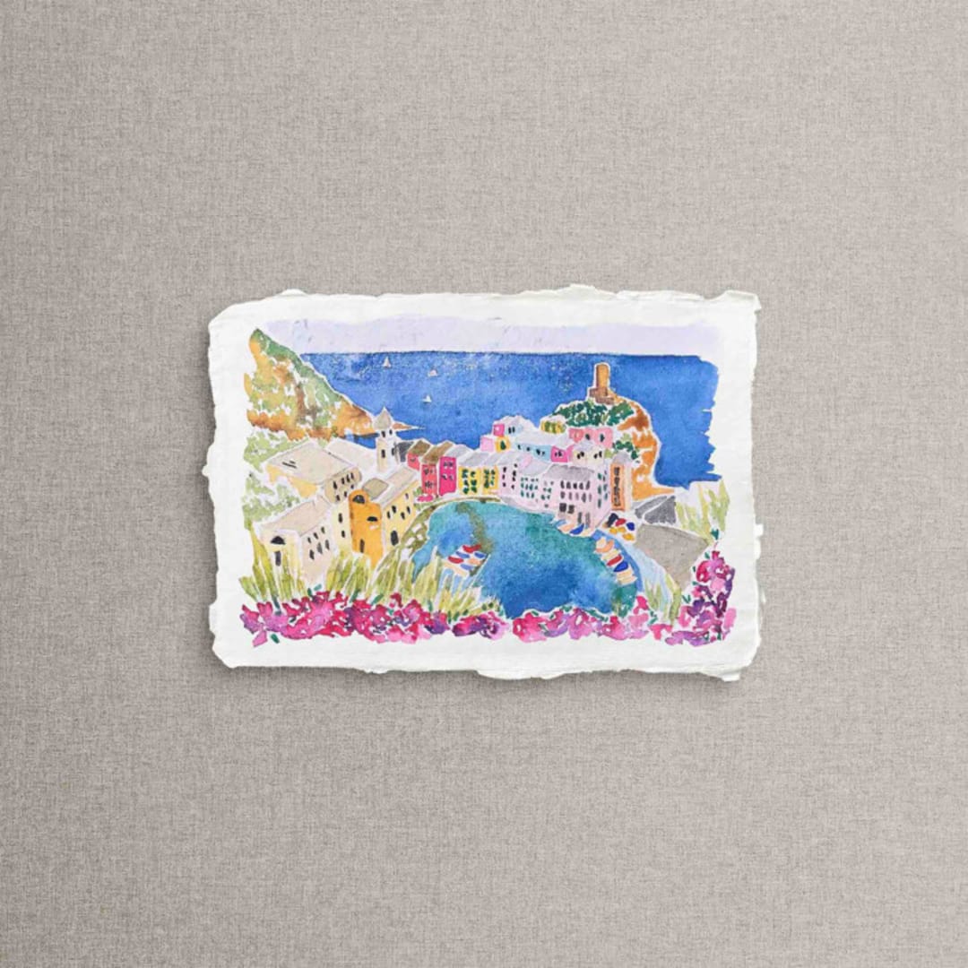"Original Watercolor Landscape Gift | 5x7" | Handmade Paper" - Commissioned Original Painting in multicolor by Cotton and Bow