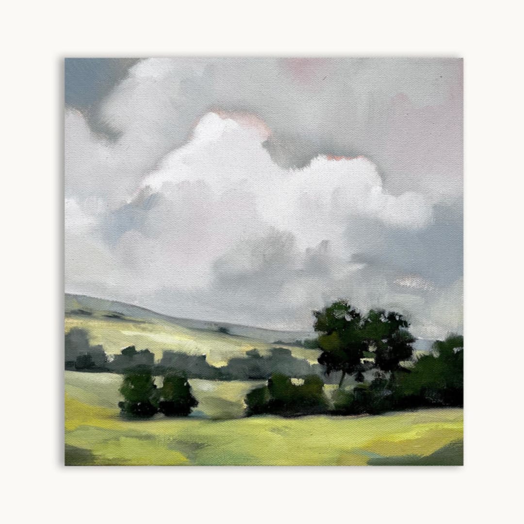 "Custom Landscape 16 x 16 Oil Painting Commission" - Commissioned Original Painting in gray by Stephanie Goos Johnson