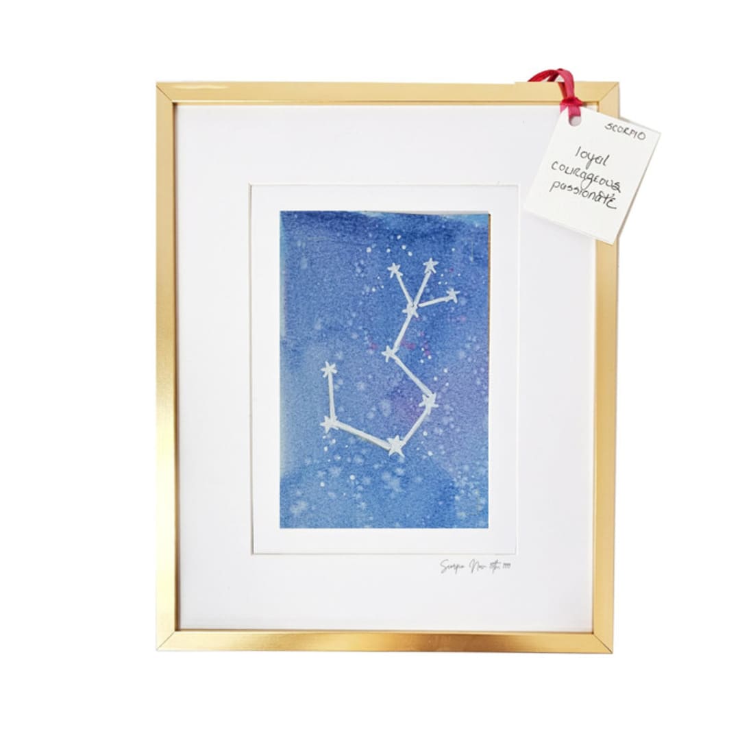 "Custom Birthday Star Sign Art with 11x14 Frame" - Commissioned Original Painting in blue by AlisonJerry