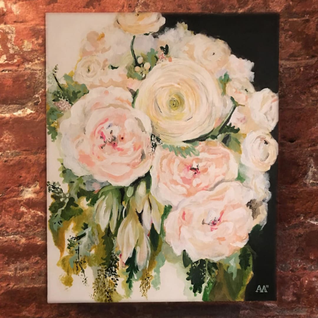 "Wedding Bouquet, 18 x 24 in, Painting Commission" - Commissioned Original Painting in multicolorassorted-colors by Ashley Myers