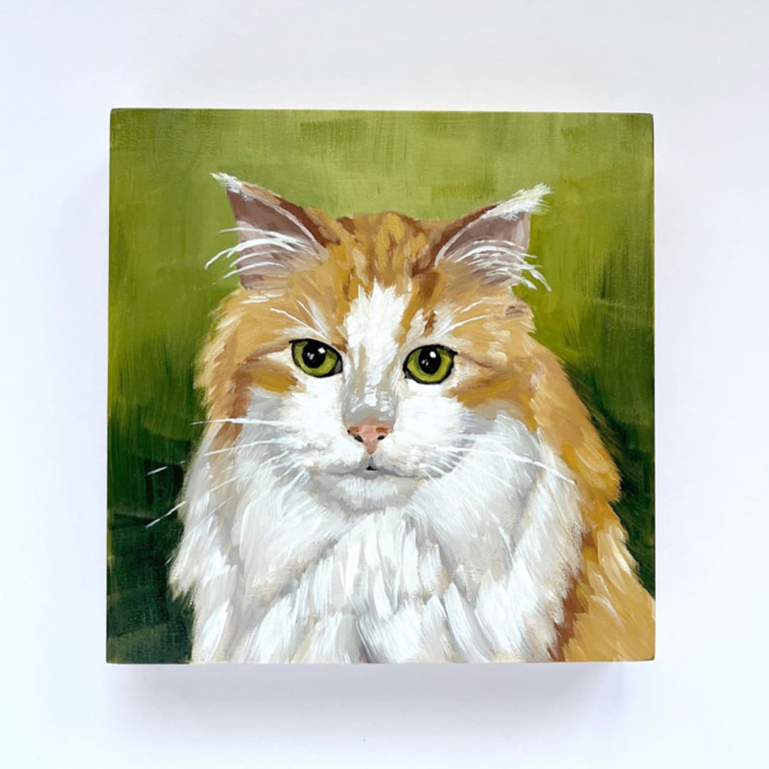 "Mini pet portrait, 5x5", oil painting commission" - Commissioned Original Painting in multicolor by Holly Whitcomb