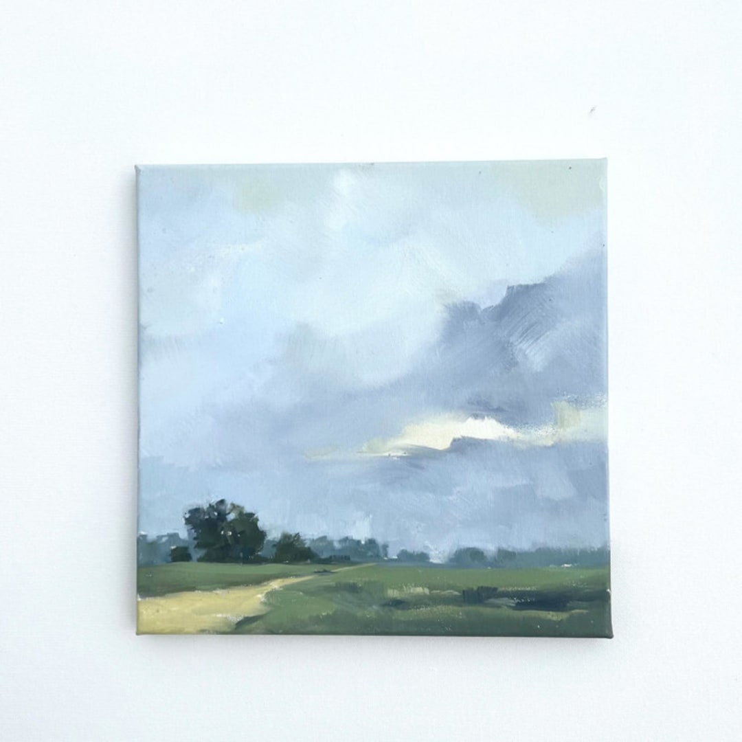"Custom Landscape 12 x 12 Oil Painting Commission" - Commissioned Original Painting in green by Stephanie Goos Johnson