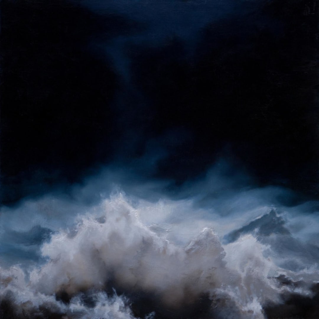 "Dramatic Seascape: 30" x 30" Commissioned Original Painting" - Commissioned Original Painting in blue by Emily Morris