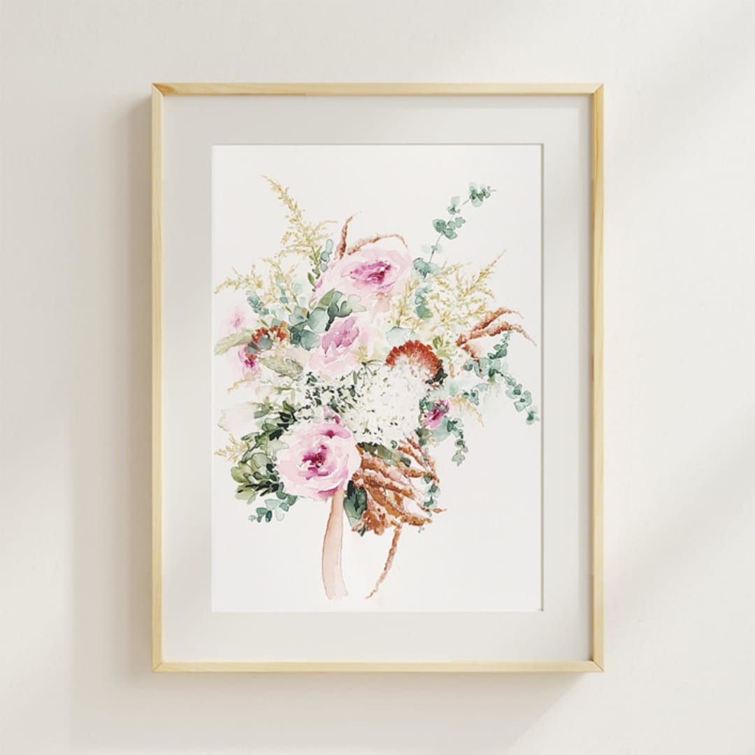"Wedding Bouquet Watercolor Painting 11 in x 14 in" - Commissioned Original Painting in multicolorassorted-colors by Kate Nelson