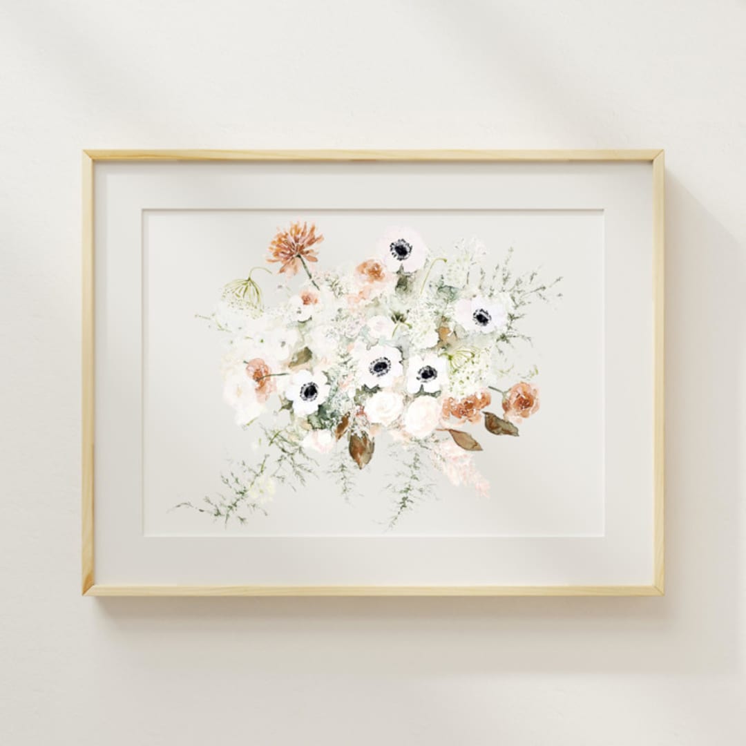 "Wedding Bouquet Watercolor Painting 8 in x 10 in" - Commissioned Original Painting in multicolorassorted-colors by Kate Nelson