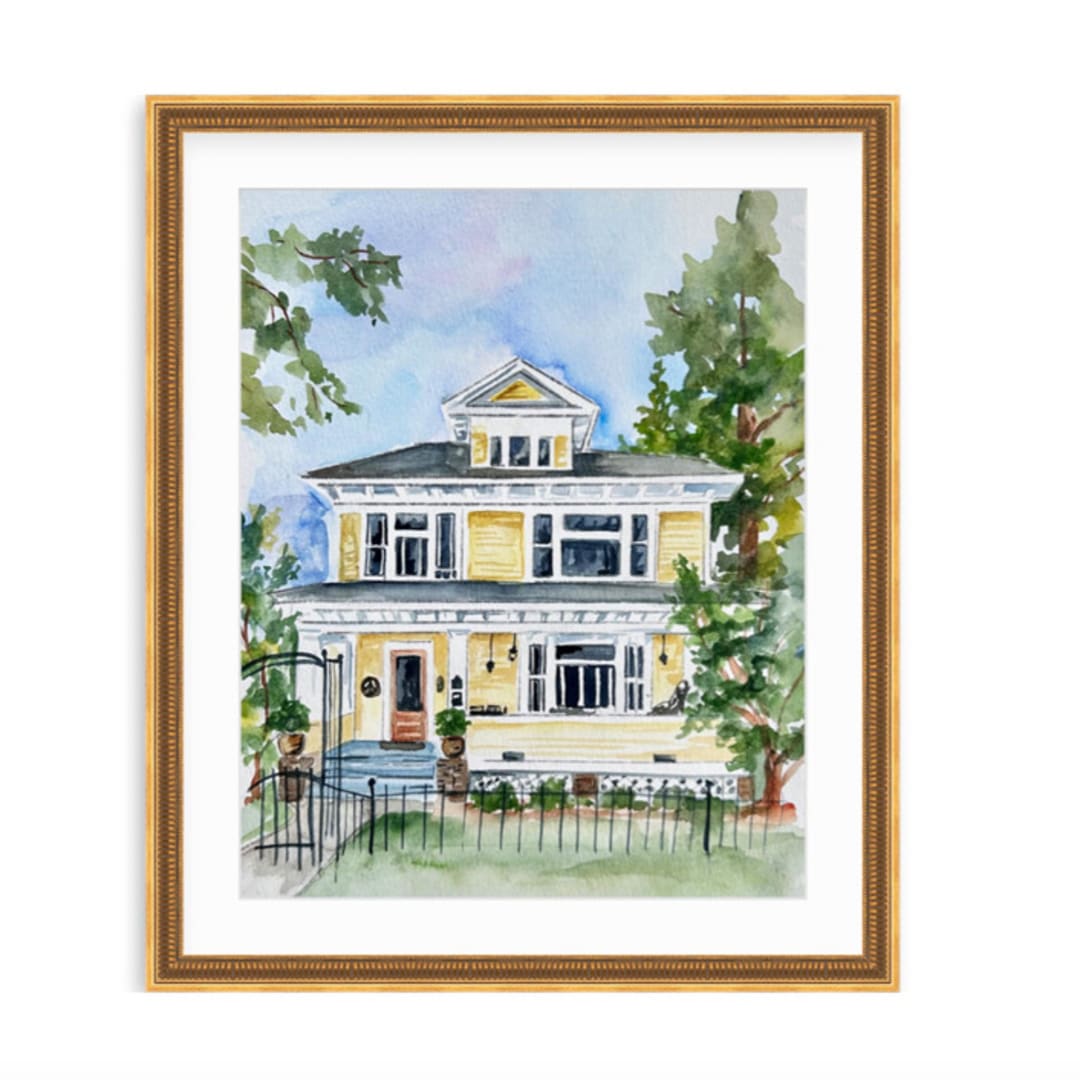 "Watercolor House Portrait 11 X 14, Custom Painting" - Commissioned Original Painting in multicolorassorted-colors by Sarah Hall