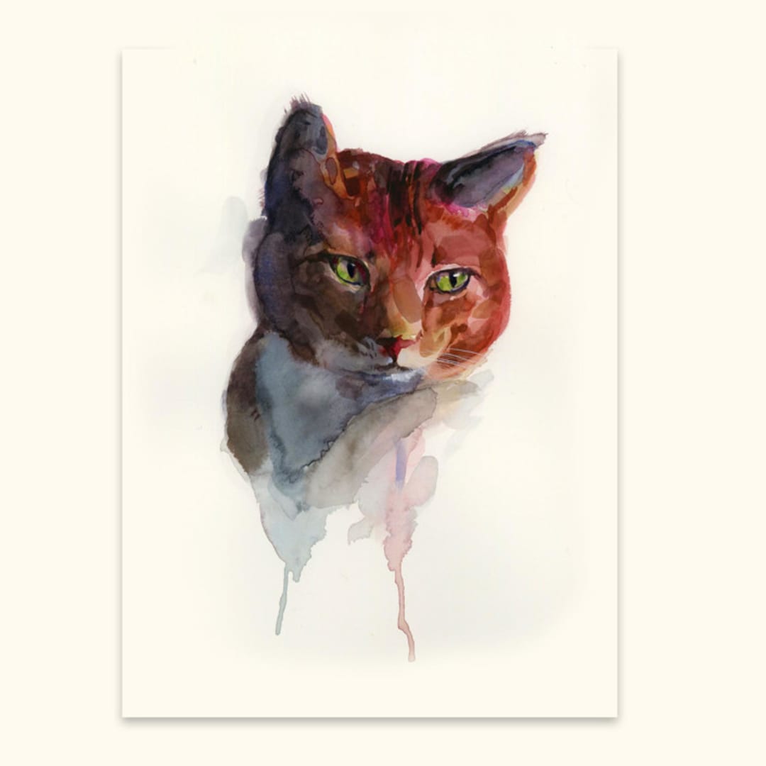 "Watercolor Cat Portrait, 9x12", Commission Painting" - Commissioned Original Painting in multicolorassorted-colors by Nate Abell
