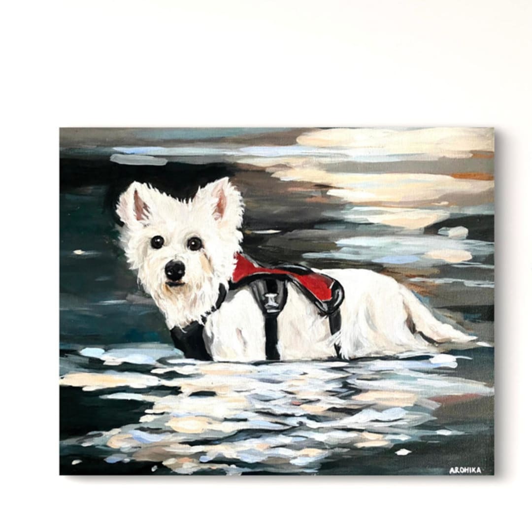 "Custom Pet Portrait Painting on Canvas" - Commissioned Original Painting in multicolorassorted-colors by Arohika Verma