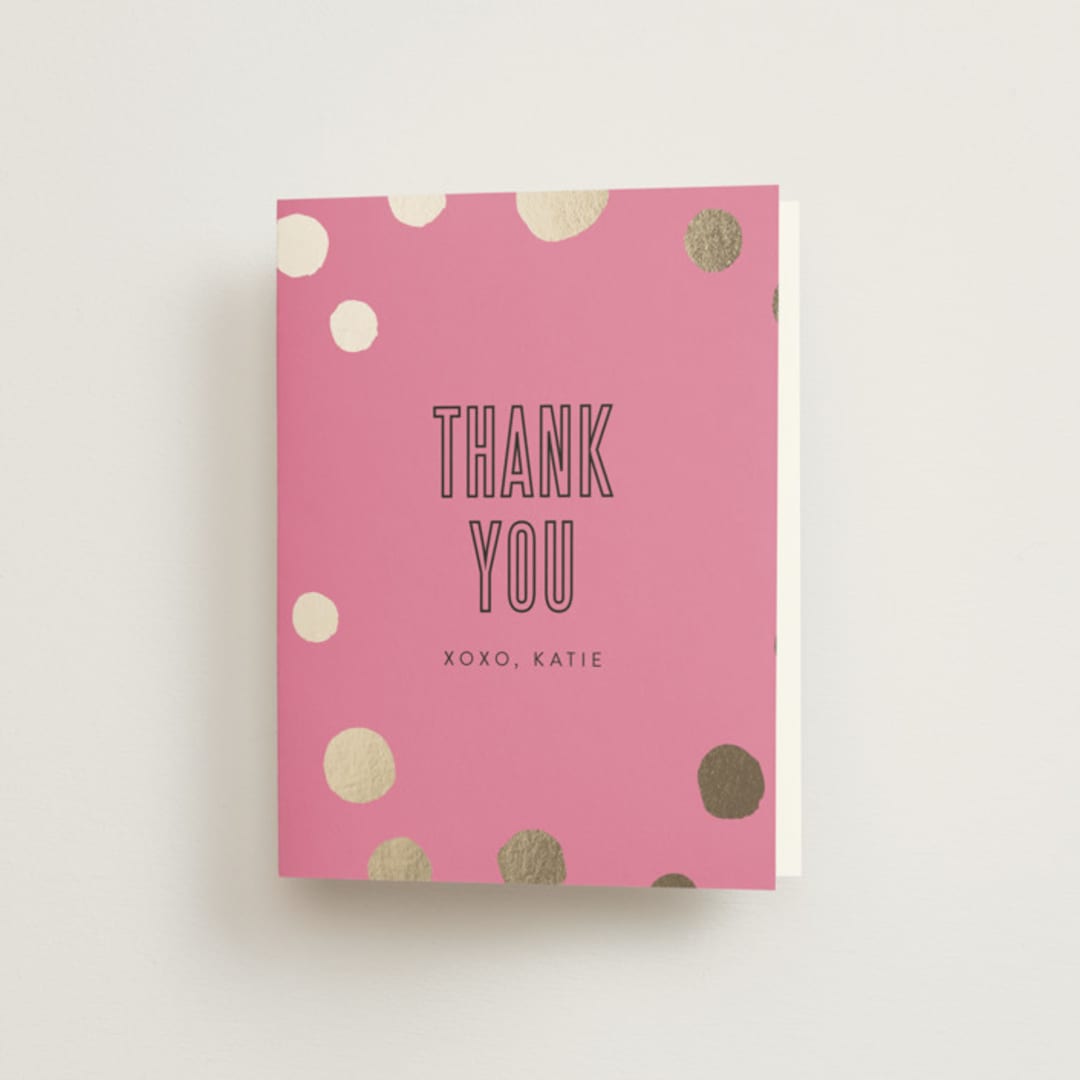 "Golden Confetti Bachelorette" - Bachelorette Party Thank You Cards in Flamingo by Rochelle Renee - Front