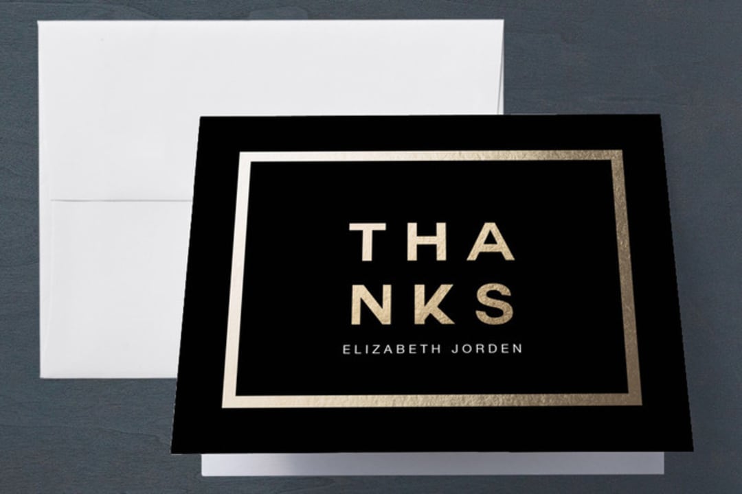 "Stylish Bachelorette" - Bachelorette Party Thank You Cards in Midnight by Jean Rose - Front