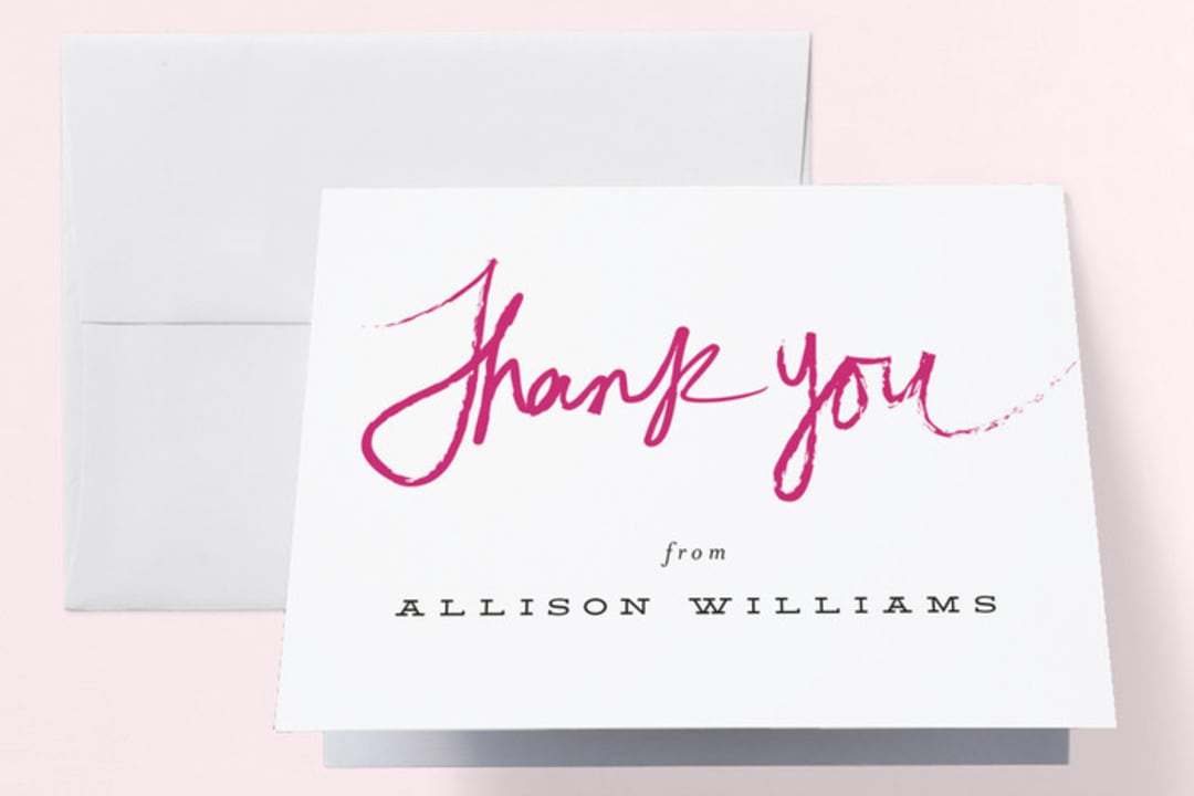 "Lipstick" - Bachelorette Party Thank You Cards in Magenta by Chryssi Tsoupanarias - Front